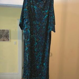 Elegant Blue and Green Floral Dress